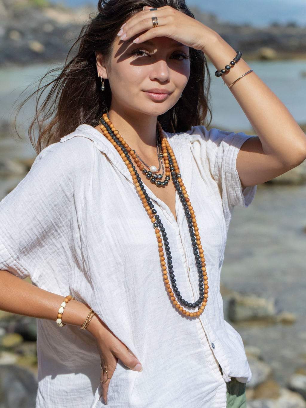 Seven Tahitian Pearl Sandalwood Necklace - Moana
