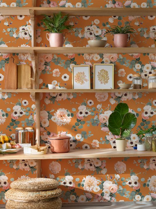 Sunrise Floral Wallpaper, orange
