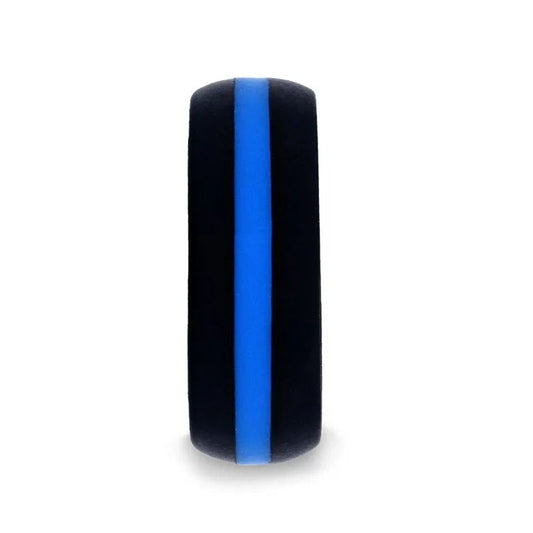 ZOLAN Matte Black Men's Silicone Ring With Vibrant Blue Colored Inlay - 8mm