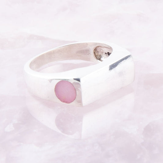 Signet Pink Opal and Sterling Silver In The Hole Ring