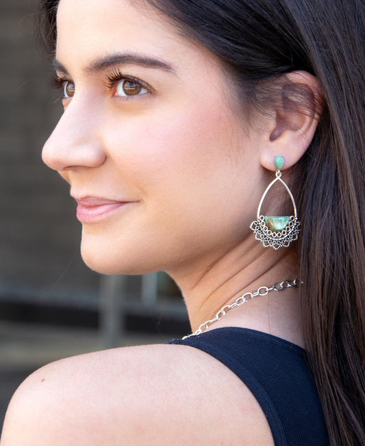 Sterling Silver Lace and Turquoise Earrings