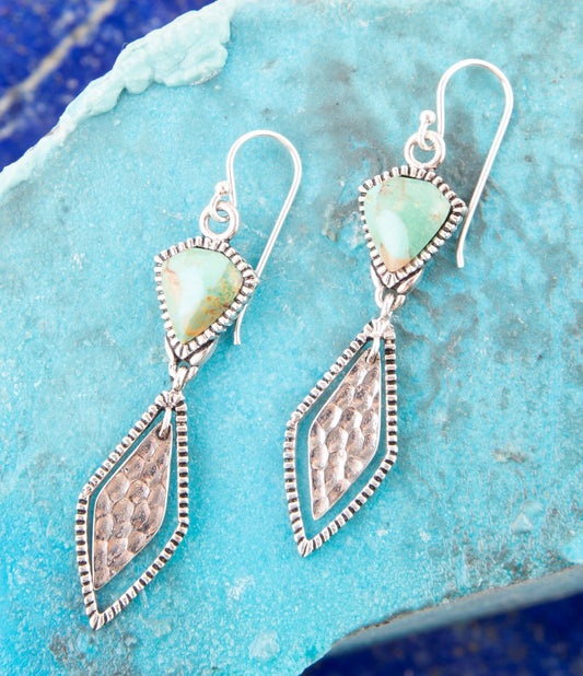 Sterling Silver and Turquoise Shield Drop Earrings