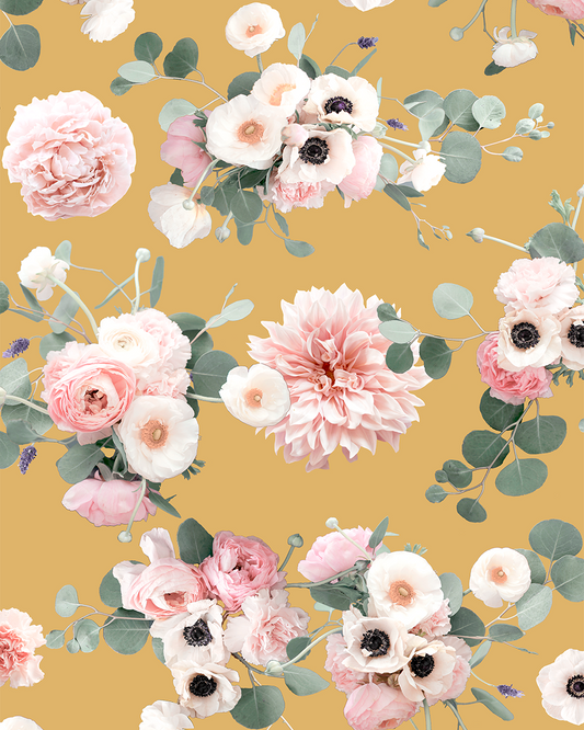 Sunrise Floral Wallpaper, butter yellow