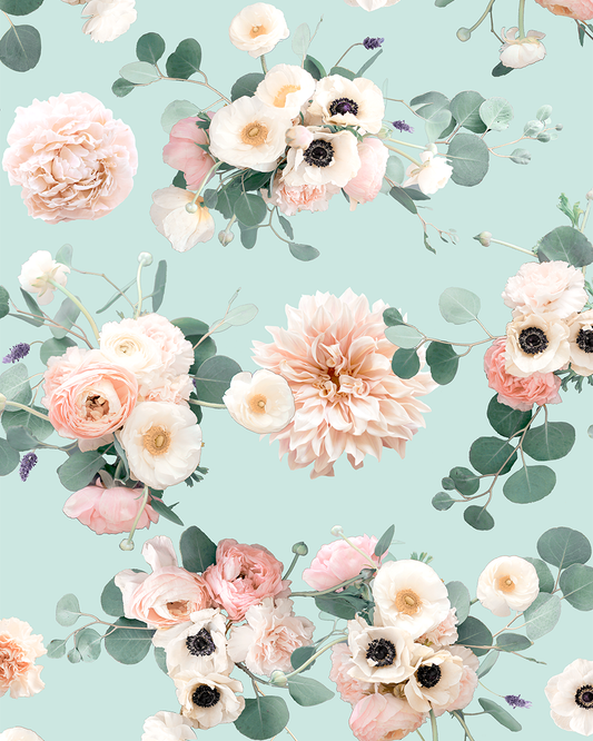 Sunrise Floral Wallpaper, blue