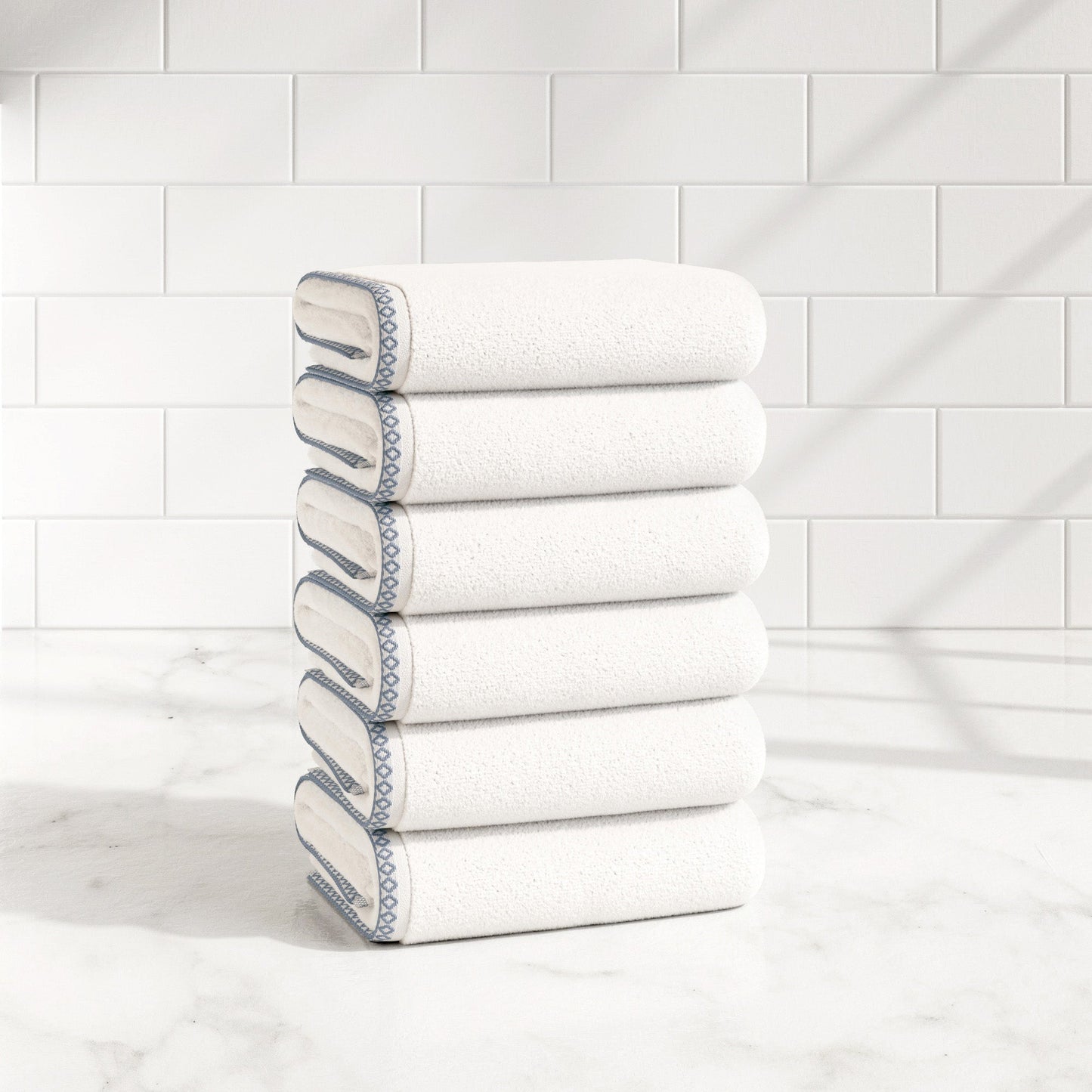 Cotton Border-Stitched 6-Piece Towel Set - Valery Collection