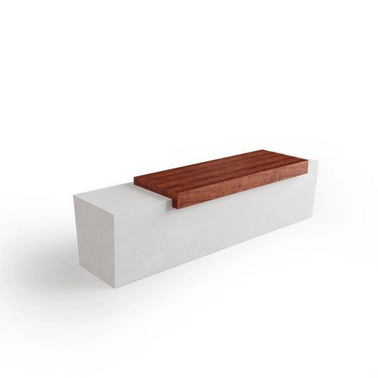 Tapered Bench with Wooden Planks - White GFRC Concrete Bench