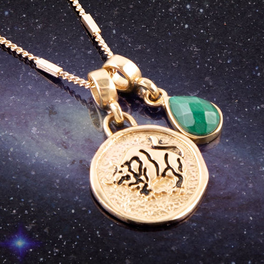 Taurus - Zodiac Green Malachite Golden Charm Necklace