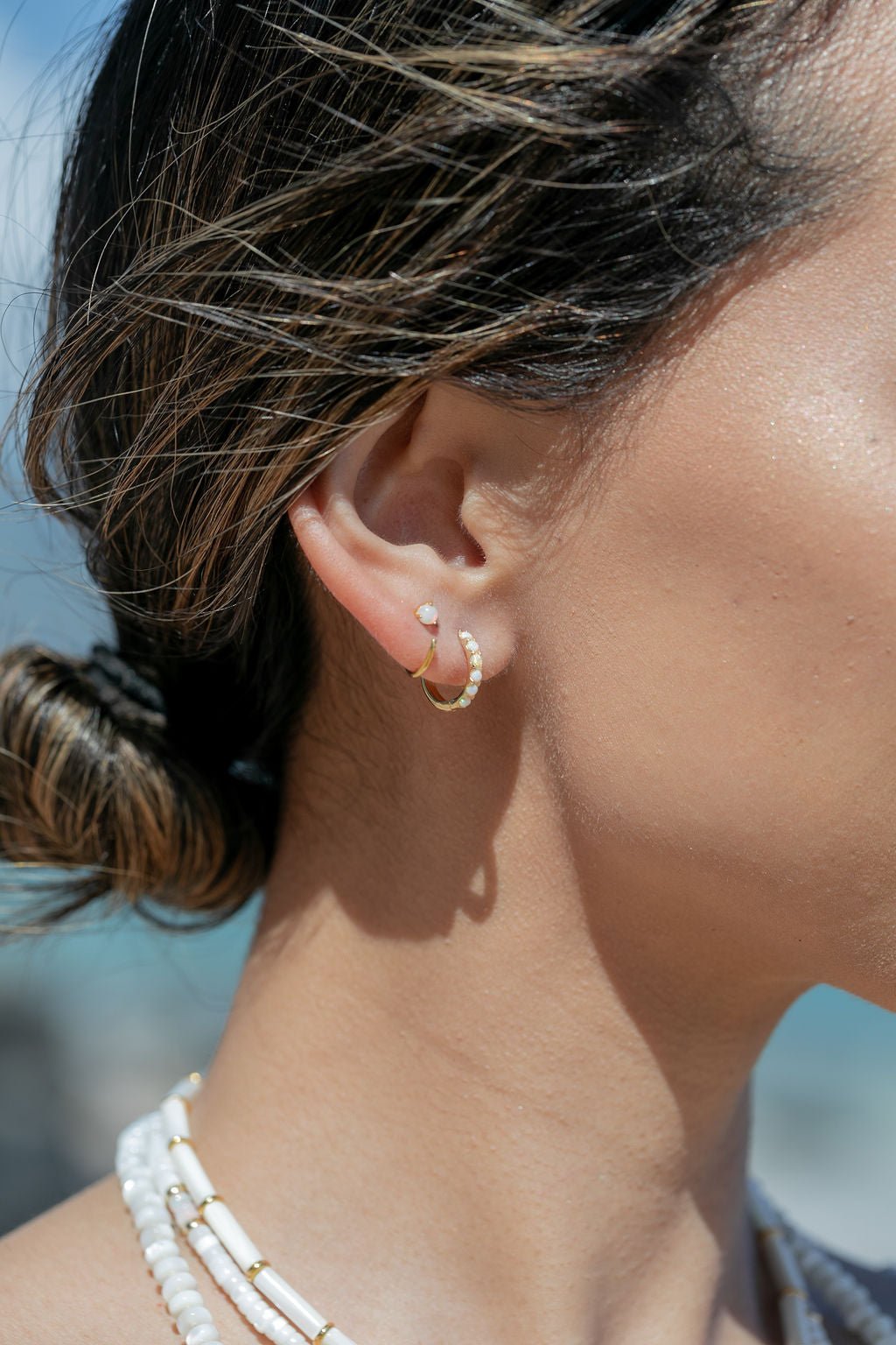 Sale - Tiny Open Opal Hoop Earrings - Kalino