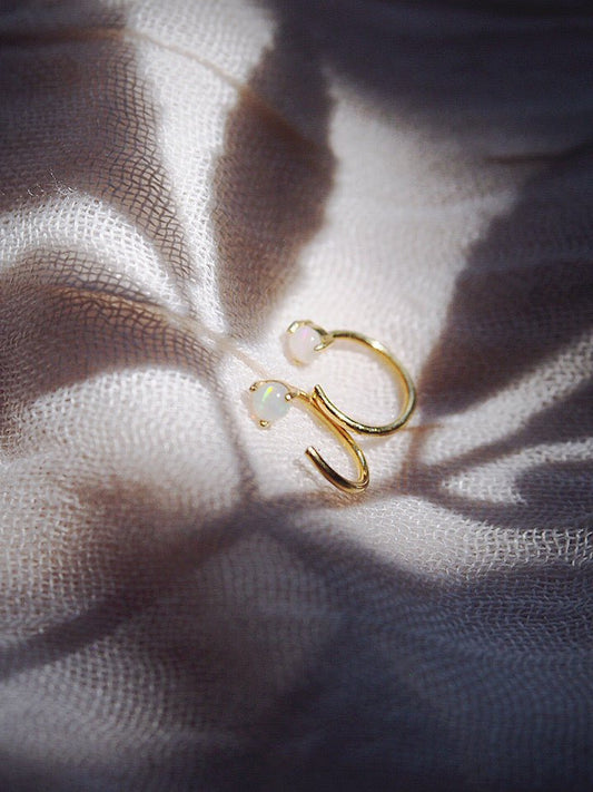 Sale - Tiny Open Opal Hoop Earrings - Kalino
