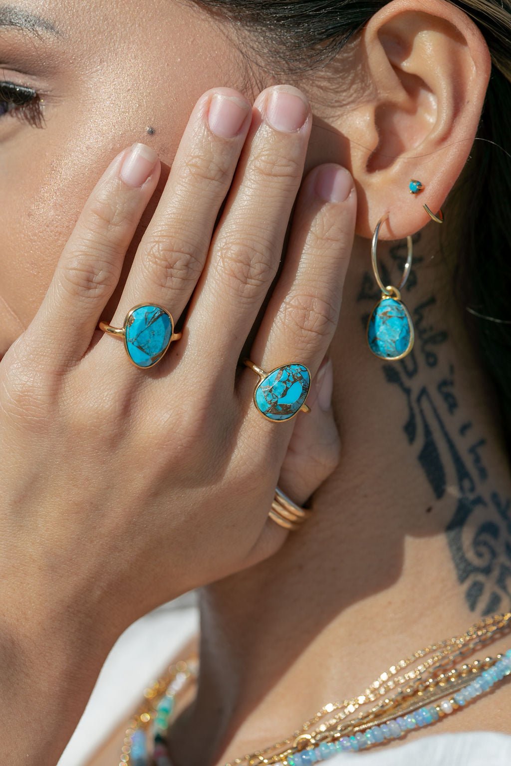 Sale - Tiny Open Turquoise Hoop Earrings - Malu
