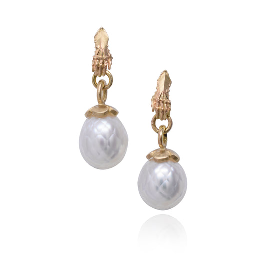 Treasury Earrings with Faceted White Pearls
