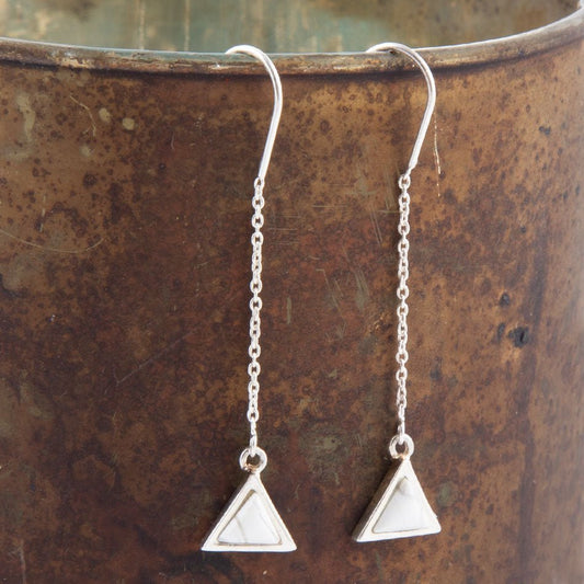 Triangle Threader White Howlite and Sterling Silver Earrings