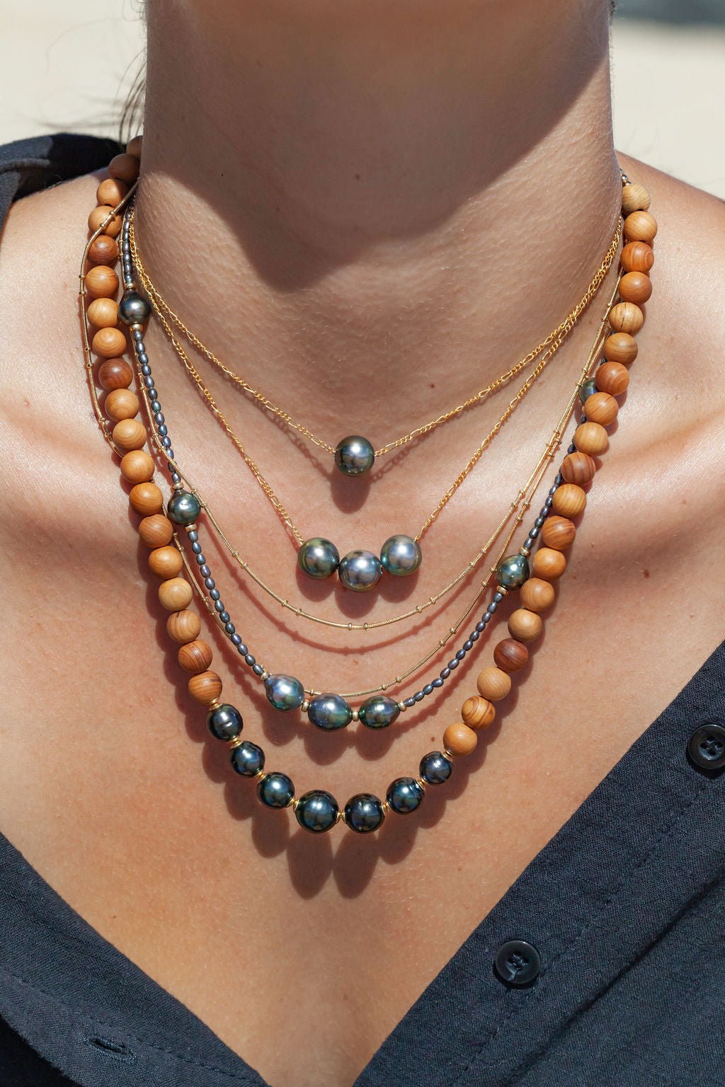 Gold Triple Floating Tahitian Pearl Necklace - Mililani