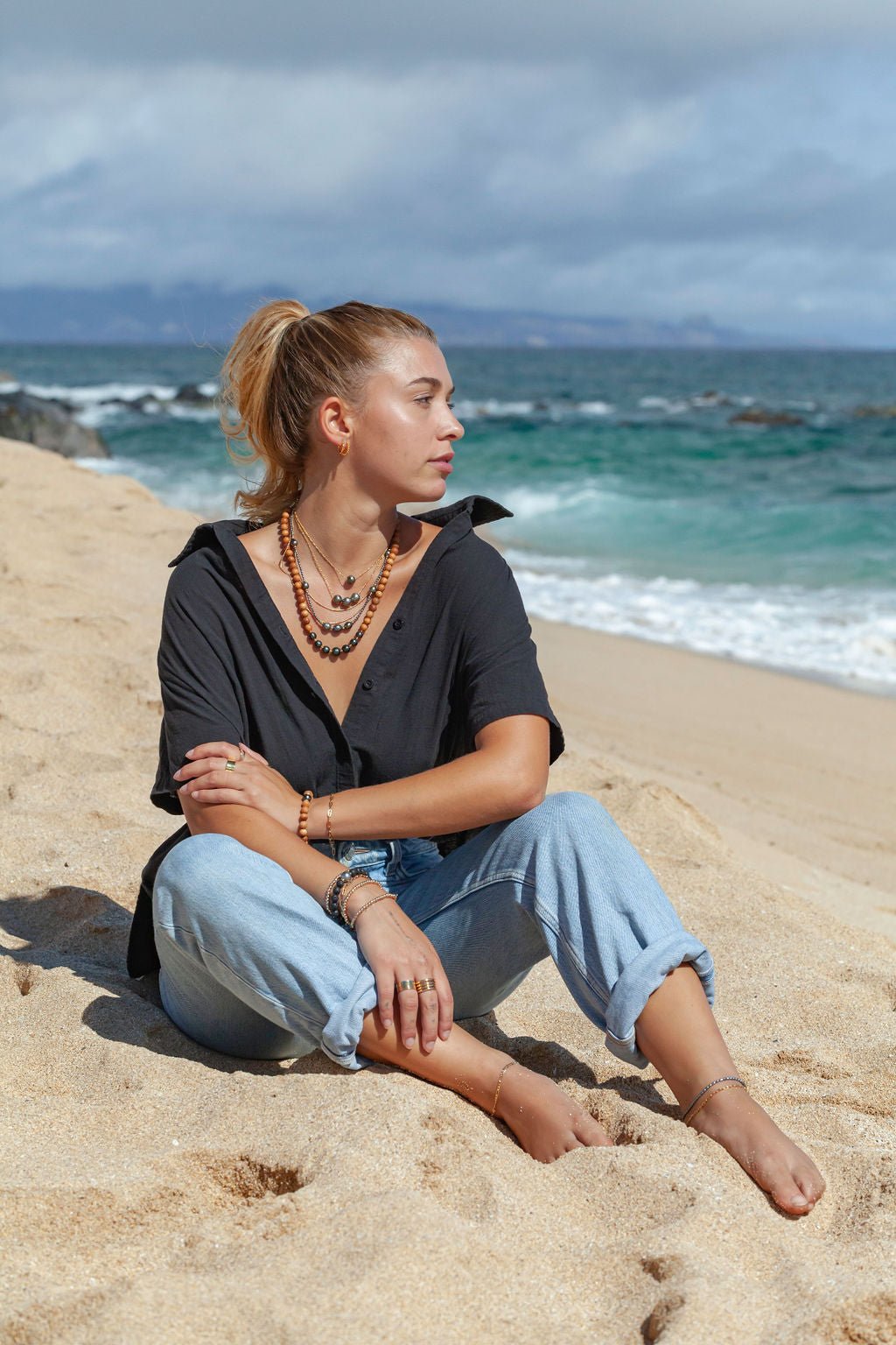 Gold Triple Floating Tahitian Pearl Necklace - Mililani
