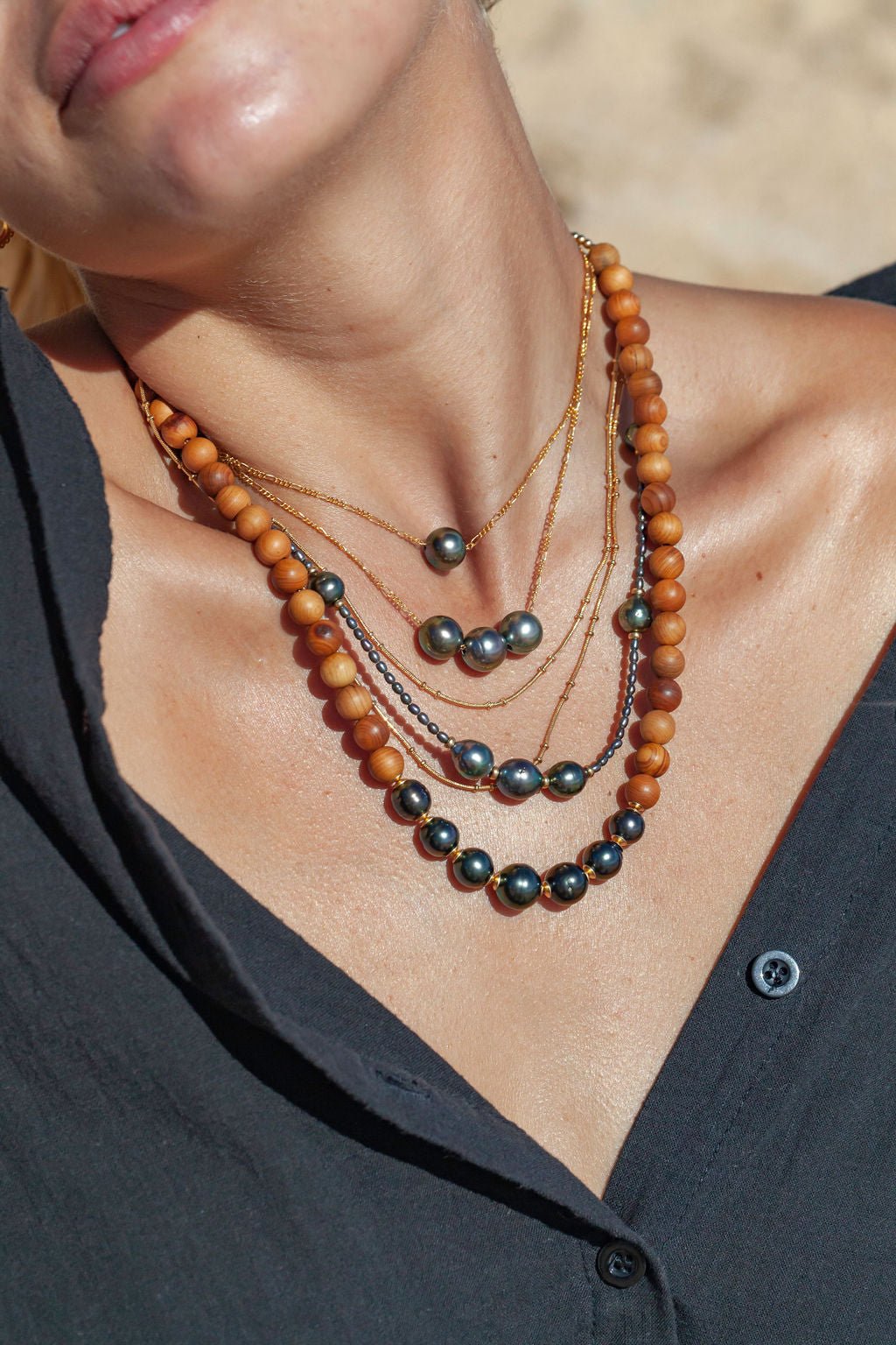 Gold Triple Floating Tahitian Pearl Necklace - Mililani