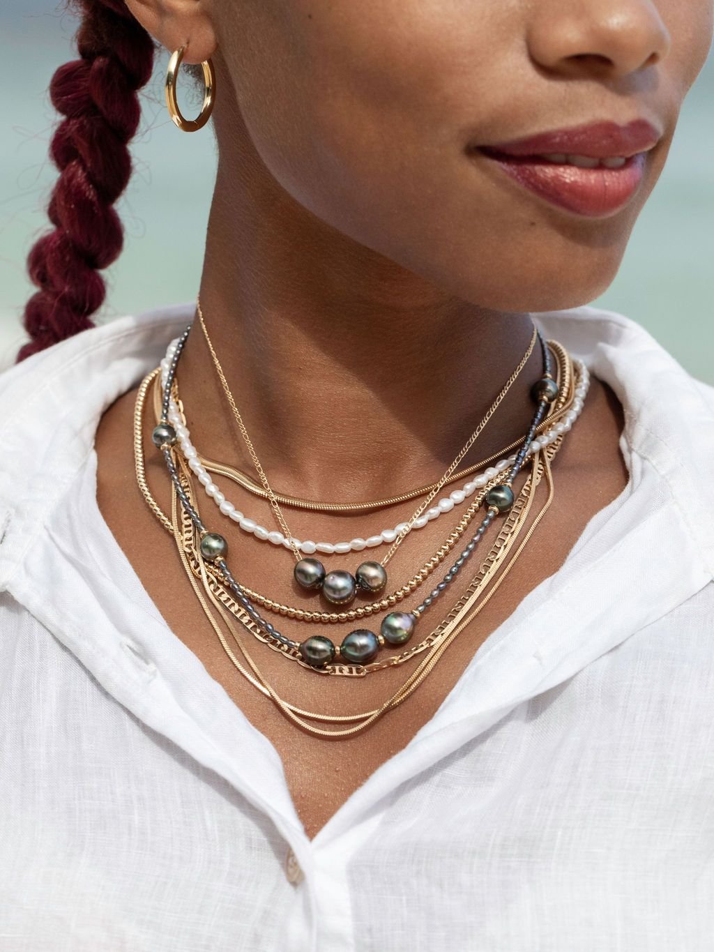 Gold Triple Floating Tahitian Pearl Necklace - Mililani