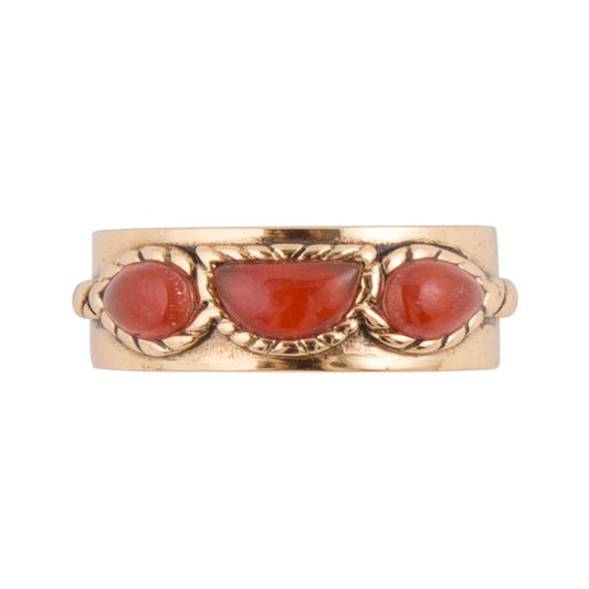 Triple Stone Orange Carnelian and Golden Ring