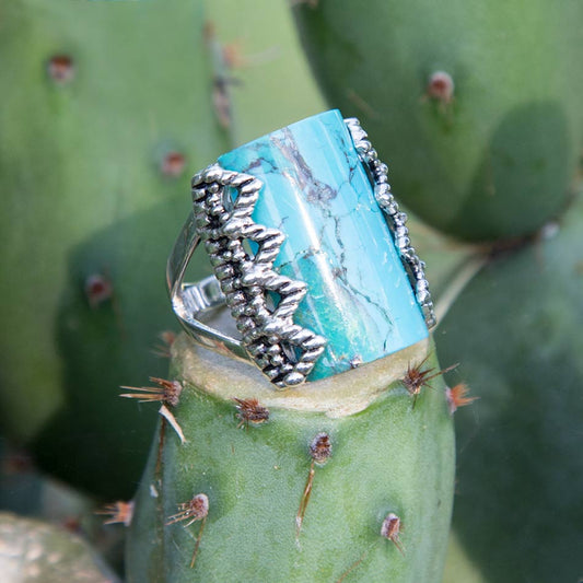 Blue Turquoise Sterling Silver Slice Statement Ring