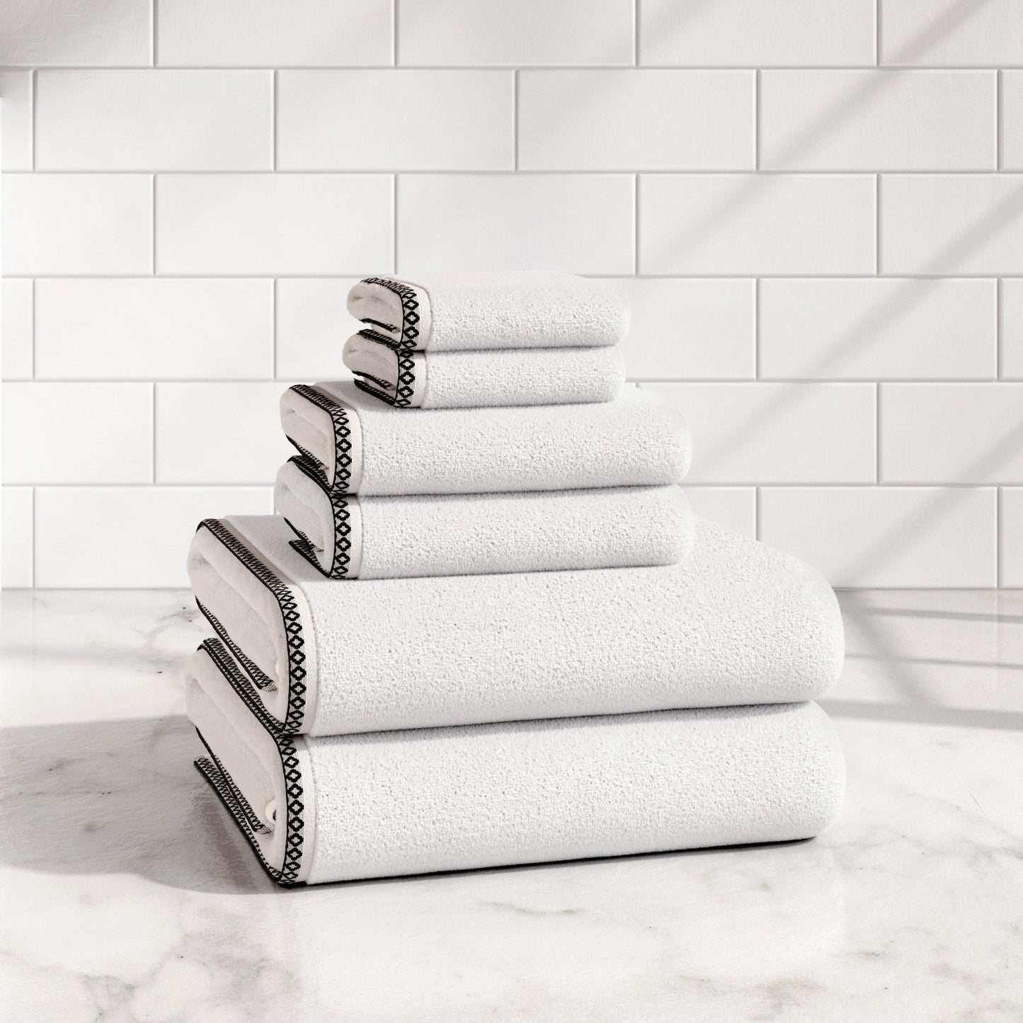 Cotton Border-Stitched 6-Piece Towel Set - Valery Collection
