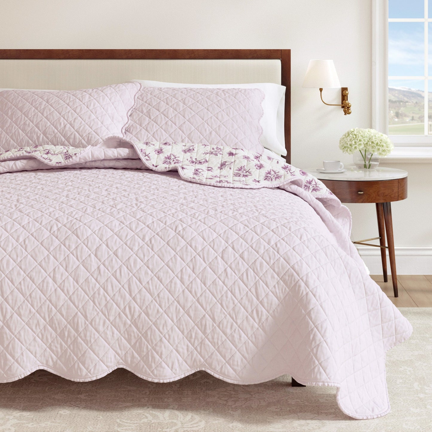 Floral Print & Scallopeded Edge Cotton Quilt Set - Sandie Collection
