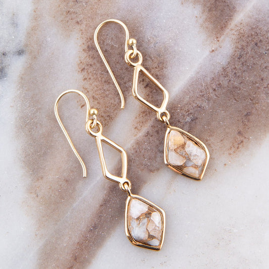 White Calcite Matrix and Bronze Drop Earrings