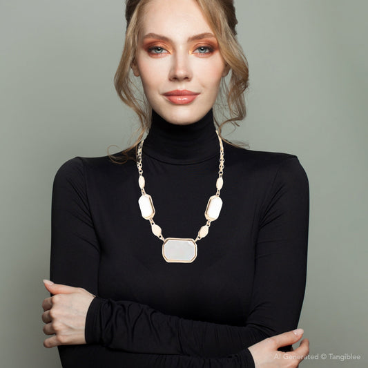 White Mother of Pearl and Golden Bronze Statement Necklace