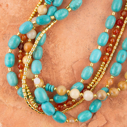 Windswept Multi-Layered Colorful Beaded Statement Necklace