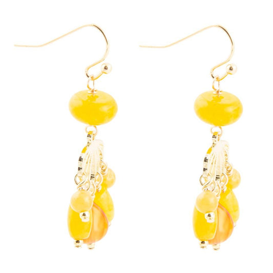 Yellow Carnelian Jade Golden Drop Earrings