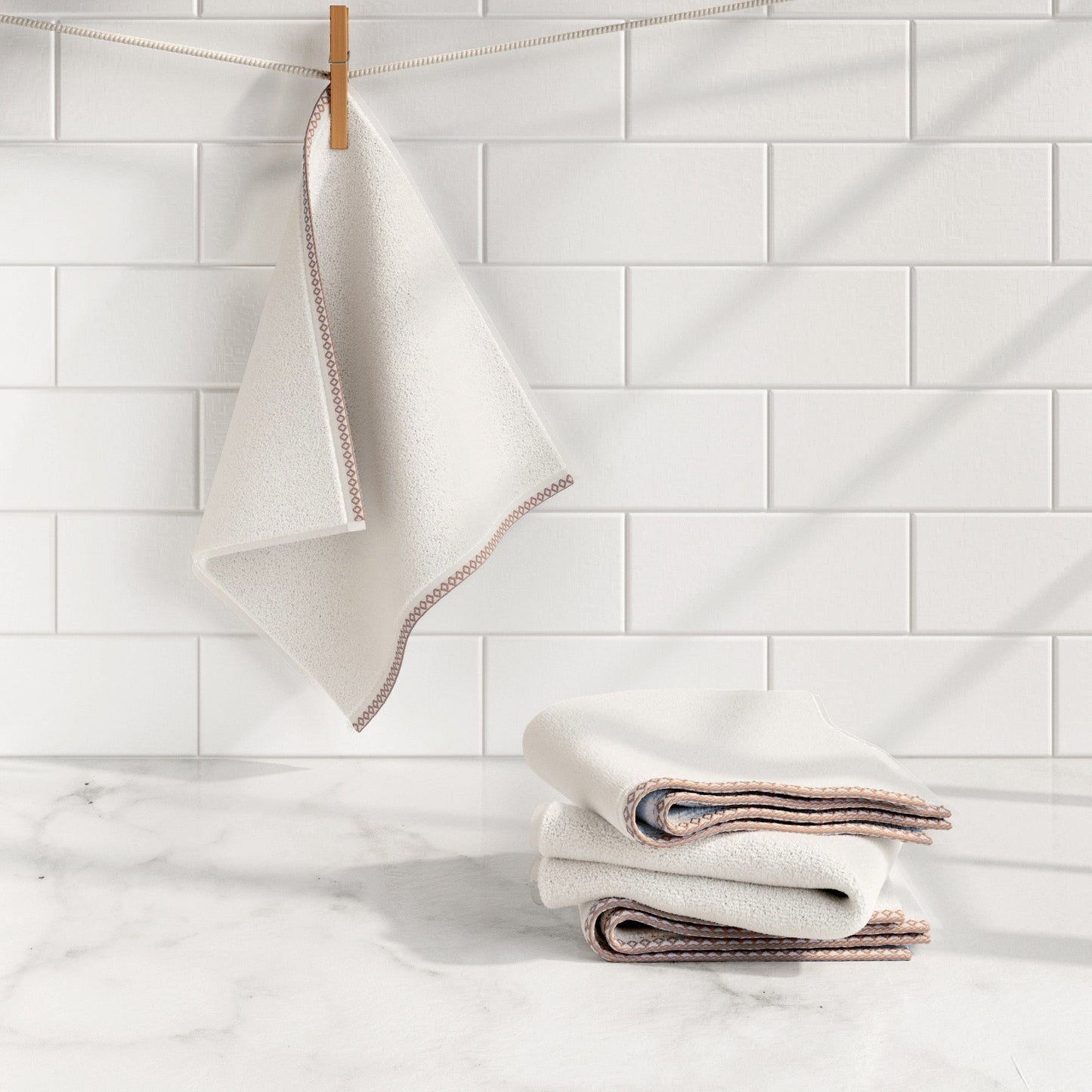 Cotton Border-Stitched 6-Piece Towel Set - Valery Collection