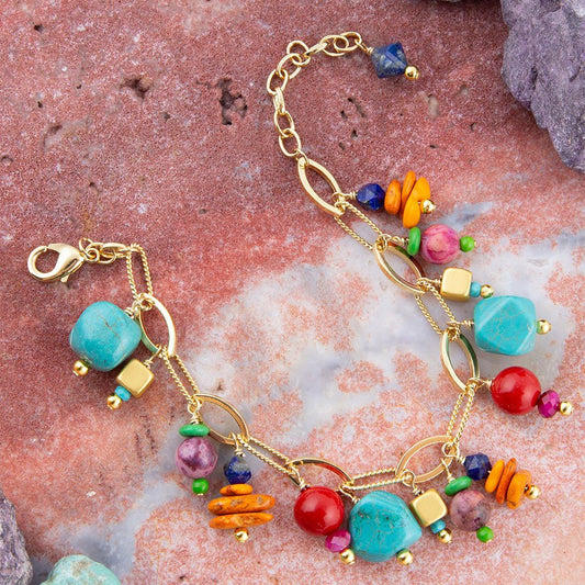 Zion Colorful Stone Charm Golden Bracelet