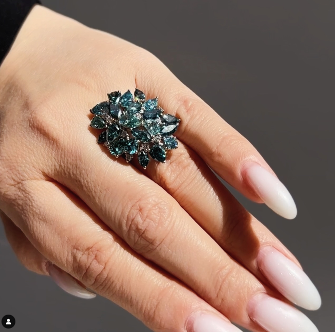 Blue and Yellow diamond Cocktail Ring