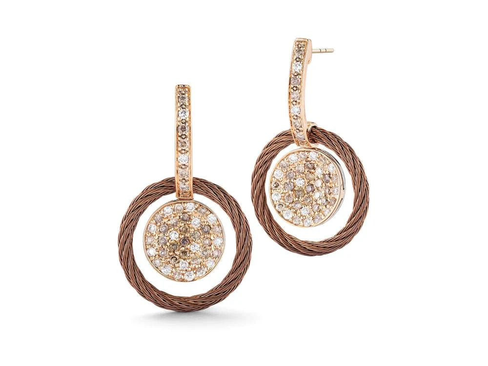 Alor Bronze cable, 18 karat Petra Gold, 0.27 total carat weight white Diamonds and 0.53 total carat weight colored Diamonds and stainless steel.&nbsp;