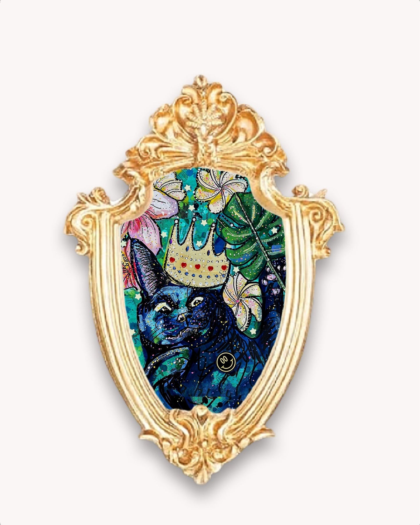 Flower Black Cat Framed Magnet ( Small )