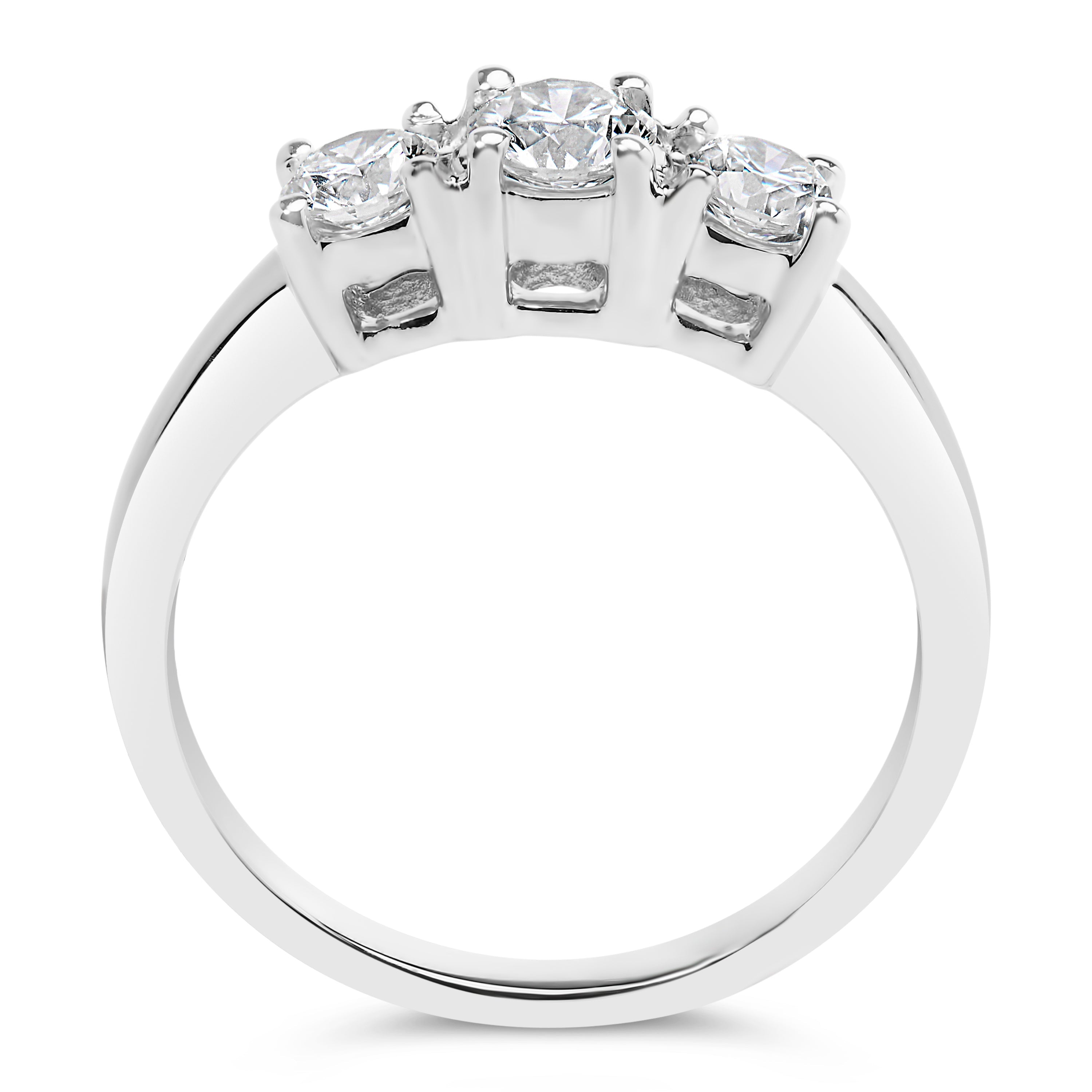 14K White Gold  3/4 Cttw Lab Grown Diamond 3 Stone Ring Band (F-G Color, VS2-SI1 Clarity)- Size 7