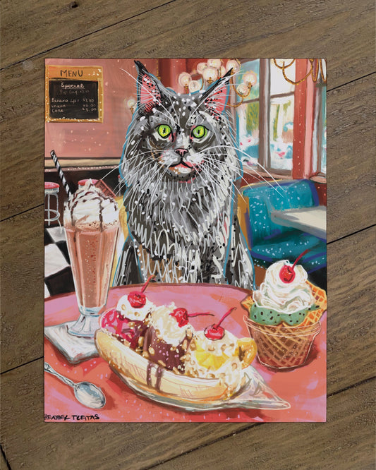 Long Hair Grey Cat - Build Your Pet Portrait Paper Print