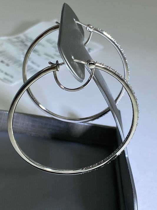 Zales 1/2 CT. T.W. Baguette and Round Diamond Alternating Hoop Earrings in 10K White Gold New