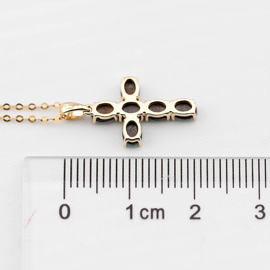 Australian Doublet Opal Cross Pendant Necklace 14K Yellow Gold