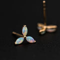 Three Stone Marquise Australian Solid Opal Stud Earrings 18K Yellow Gold