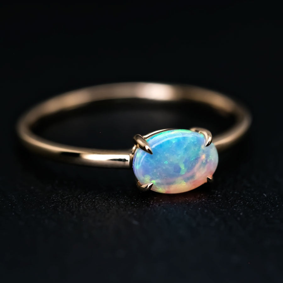 18K Yellow Gold Engagement Ring featuring an Oval Australian Solid Opal