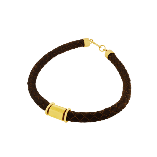 Leather bracelet with clasps and details in 18K yellow gold. CHP-27331