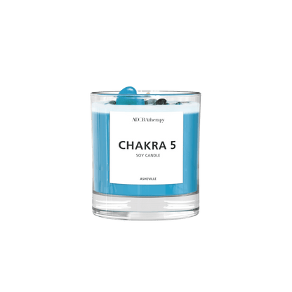 Chakra 5 Soy Candle with Lapis Lazuli Gemstones