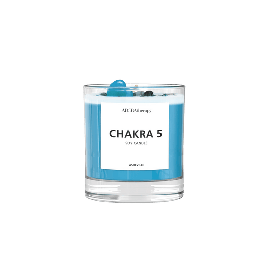 Chakra 5 Soy Candle with Lapis Lazuli Gemstones