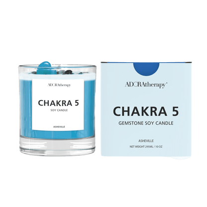 Chakra 5 Soy Candle with Lapis Lazuli Gemstones