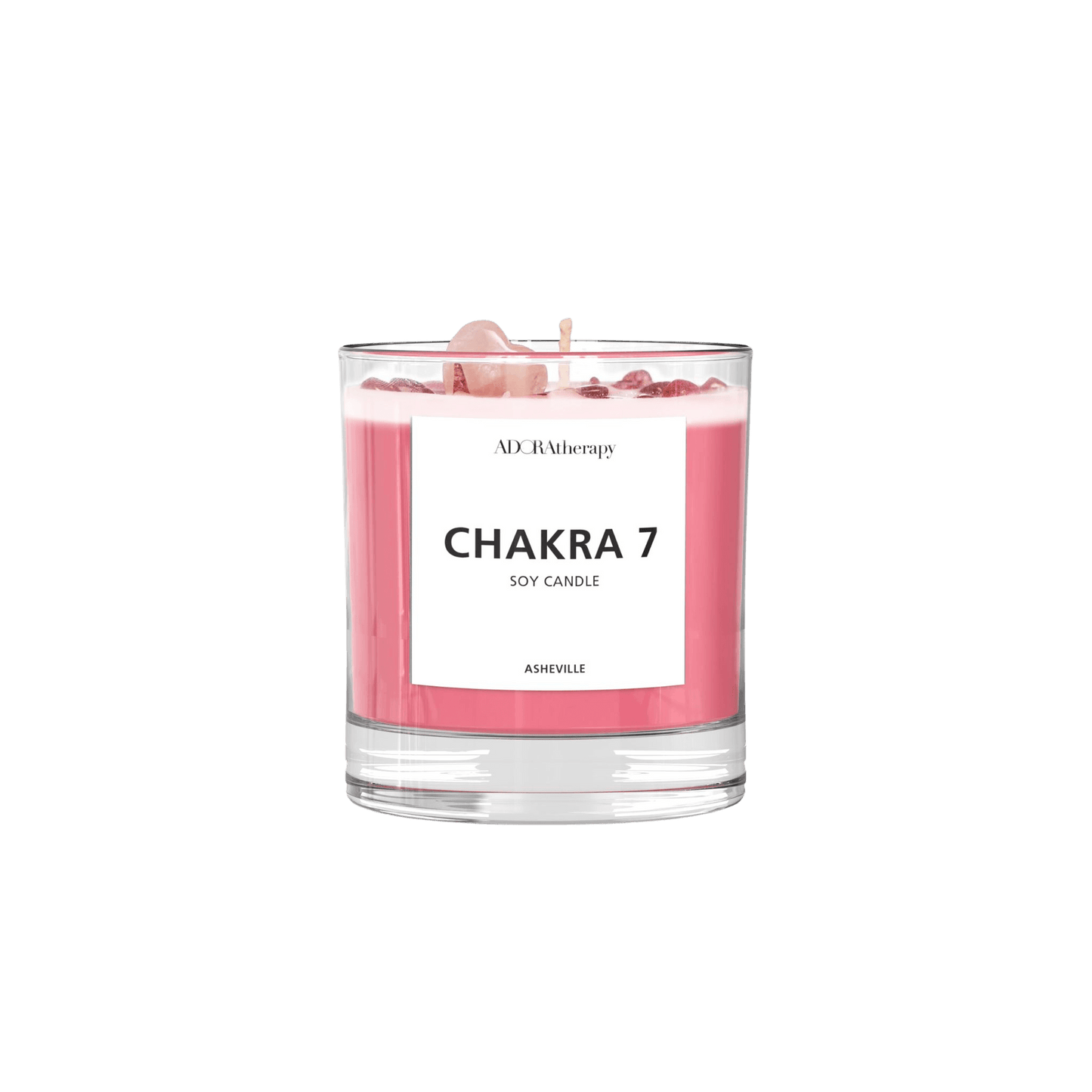 Chakra 7 Soy Candle with Strawberry Quartz Gemstones