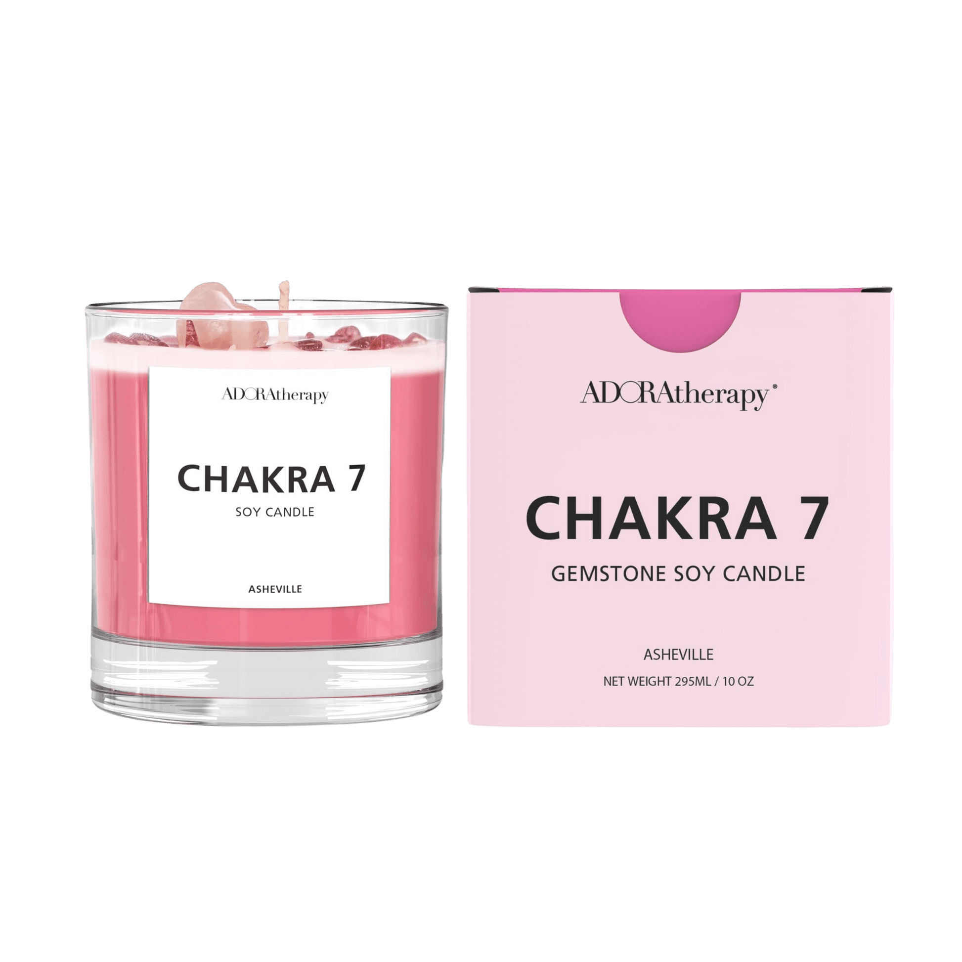 Chakra 7 Soy Candle with Strawberry Quartz Gemstones