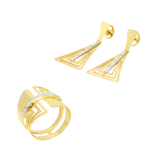 18K yellow gold set with rhodium-plated pavé details. CHS-30326 / CHA-30327