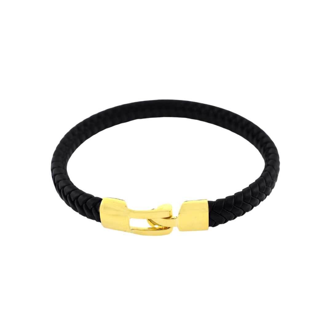 Wide leather bracelet with 18K yellow gold clasp.; CHP-26796