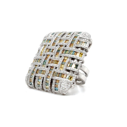 Basket Weave Multi Color Diamond Ring