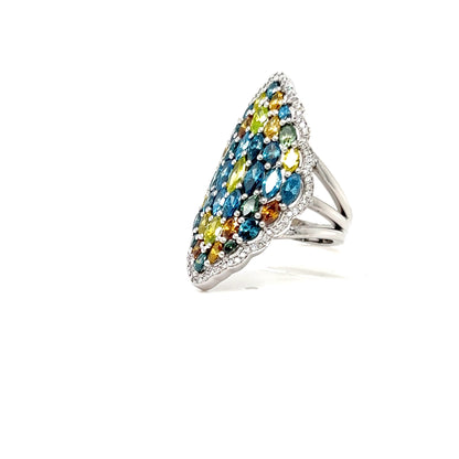 Blue and Yellow Diamond Shield Ring