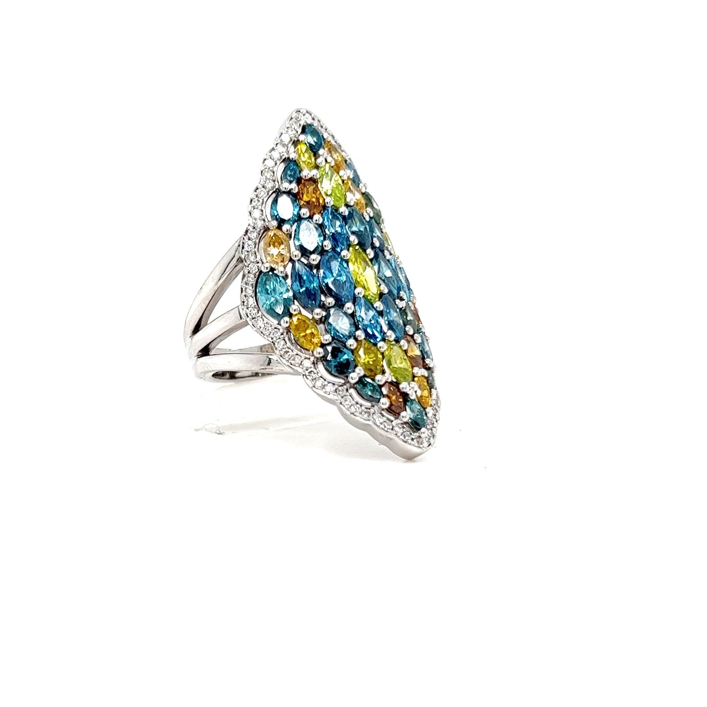 Blue and Yellow Diamond Shield Ring